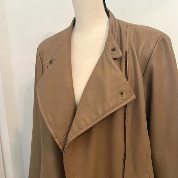 Live a Little Lamb Leather Moto Biker Jacket L Tan Camel - Picture 10 of 15